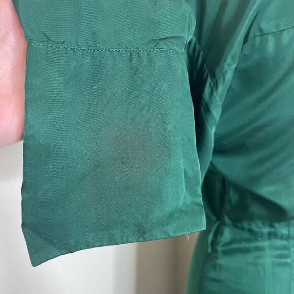 Nicholas Electra Satin Gown 4 Green Long Sleeve Maxi V-Neck A-Line Cocktail Slit - Picture 9 of 15